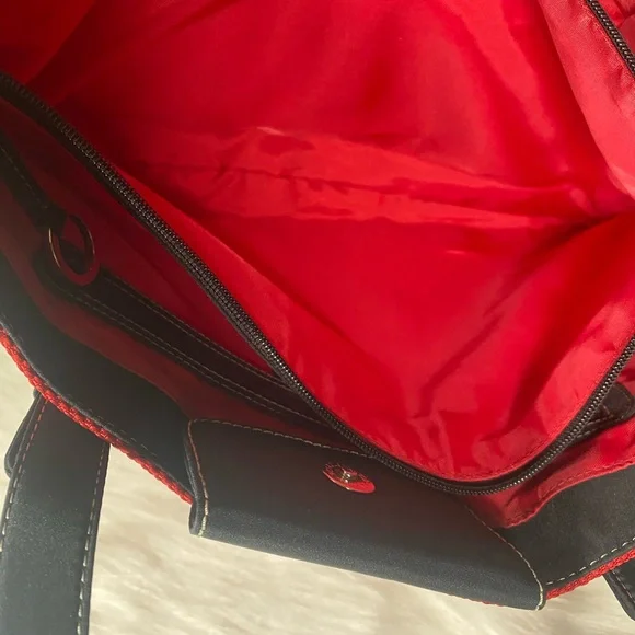 The Sak Red Black Fabric Tote Shoulder Bag Purse - Picture 12 of 14